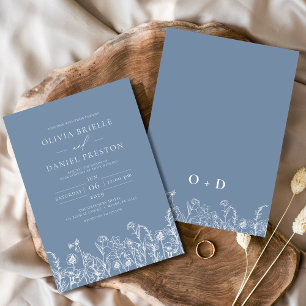 Wildblume Dusty Blue Monogram Botanical Wedding Einladung
