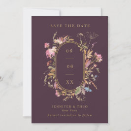 Wildblume Eggplant & Gold Rahmen Hochzeitszettel F Save The Date