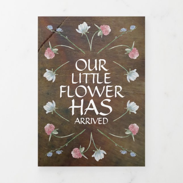 Wildblume Eichenholz, 3 Foto Collage Baby Birth Dreifach Gefaltete Ankündigung (Cover)