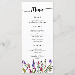 Wildblume Einfaches Hochzeitsmenü mit 3 Gang Menükarte