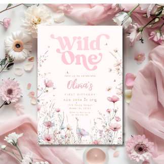Wildblume Einladung zum Geburtstag | Rosa Wild One