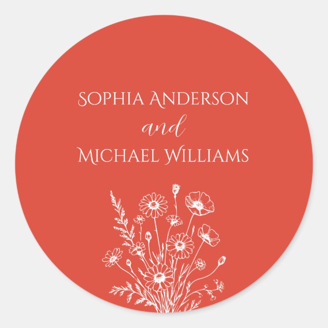 Wildblume Elegance - Hochzeitsticker Runder Aufkleber (Vorderseite)