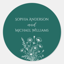 Wildblume Elegance - Hochzeitsticker Runder Aufkleber