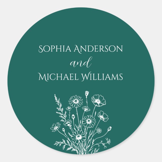 Wildblume Elegance - Hochzeitsticker Runder Aufkleber (Vorderseite)