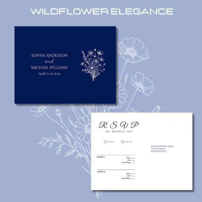 Wildblume Elegance-UAWG-Wedding-Postkarte Postkarte (Wildflower Elegance Wedding RSVP-Rustic-Bohemian-Blue)