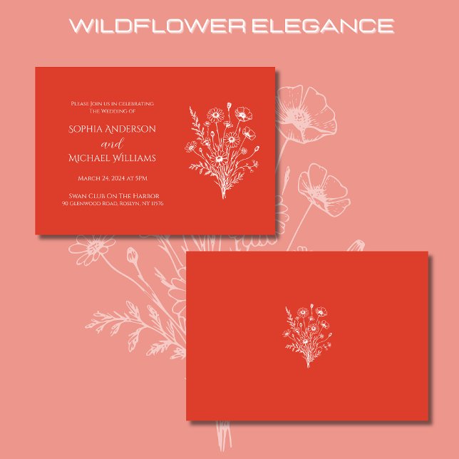 Wildblume Elegance Wedding Red Orange Einladung (Wildflower Elegance Wedding Invitations-Red Orange-Rustic, bohemian, country
)
