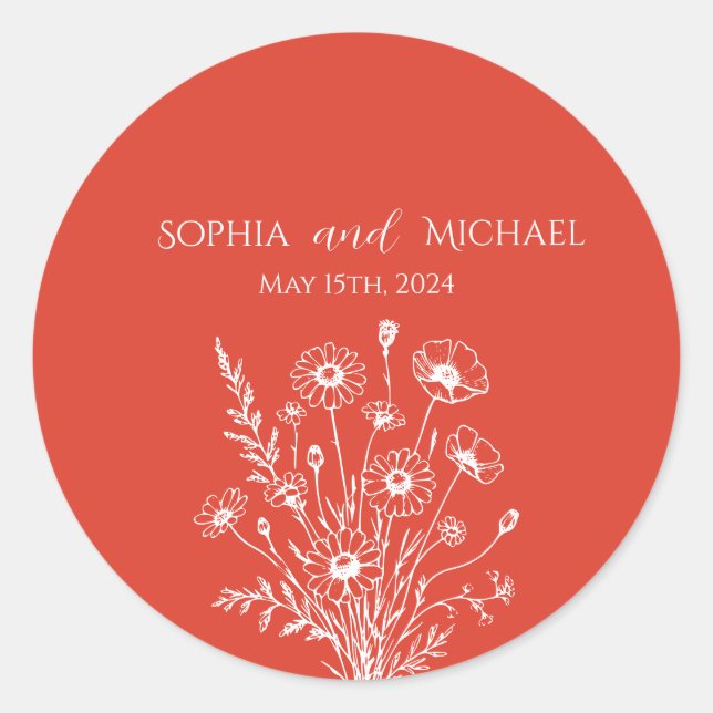Wildblume Elegance Wedding Stickers (Vorderseite)