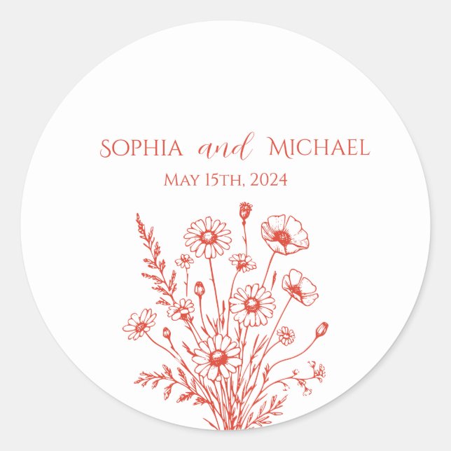 Wildblume Elegance Wedding Stickers (Vorderseite)