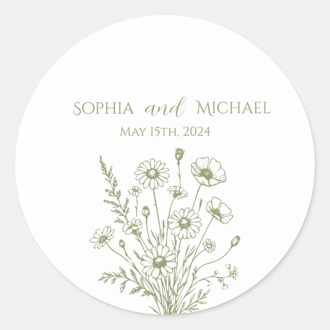Wildblume Elegance Wedding Stickers (Vorderseite)