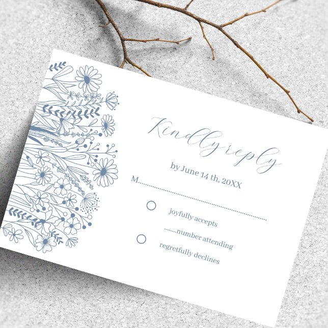 Wildblume Elegant Boho Dusty Blue Wedding RSVP (Von Creator hochgeladen)