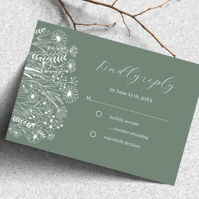 Wildblume Elegant Boho Sage Green Wedding RSVP (Von Creator hochgeladen)
