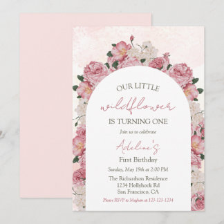 Wildblume Elegant Floral Baby Girl 1. Geburtstag Einladung
