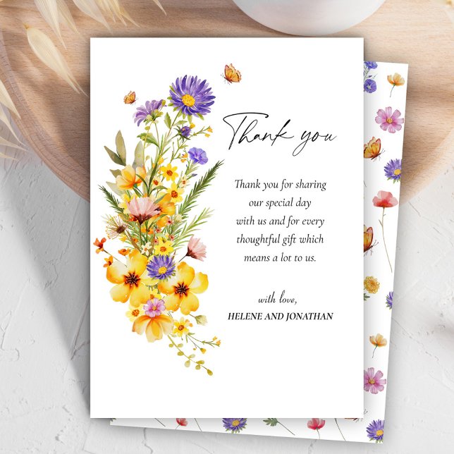 Wildblume Elegant Floral Boho Babydusche Dankeskarte (Wildflower Elegant Floral Boho Baby Shower Thank You Card)