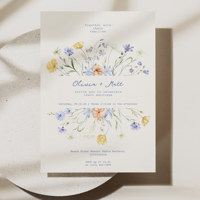 Wildblume Elegante Blumenhochzeit Einladung (Wildflower Wedding Invitation, Elegant Floral Wedding Invite, Rustic Garden Wedding Invitation, Roma)
