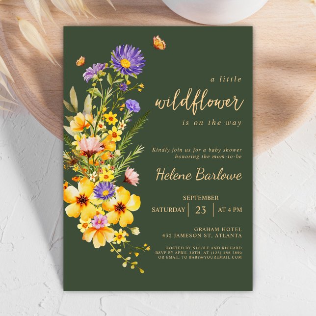 Wildblume Elegante Moderne Rustikale Babydusche Einladung (Wildflower Elegant Modern Rustic Baby Shower Invitation)