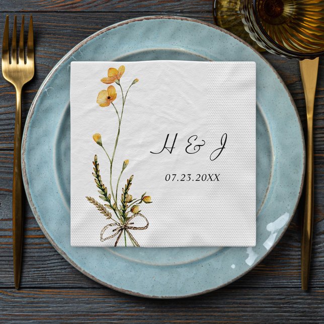Wildblume Elegante Moderner Garten Hochzeit Serviette (Wildflower Elegant Modern Rustic Garden Wedding Napkins)