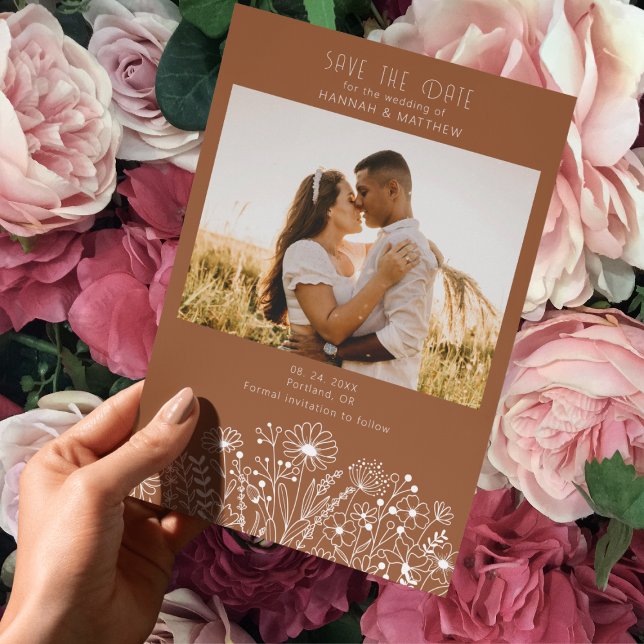 Wildblume Elegante Terracotta Foto Hochzeit Save The Date (Von Creator hochgeladen)