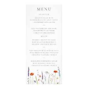 Wildblume Elegantes Hochzeitmenü Werbekarte