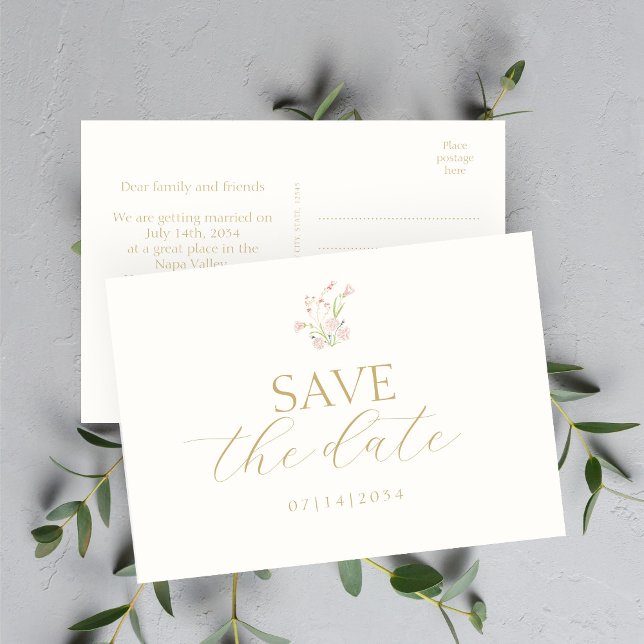 Wildblume & Elfenbeinflora Save the Date Postkarte (Von Creator hochgeladen)