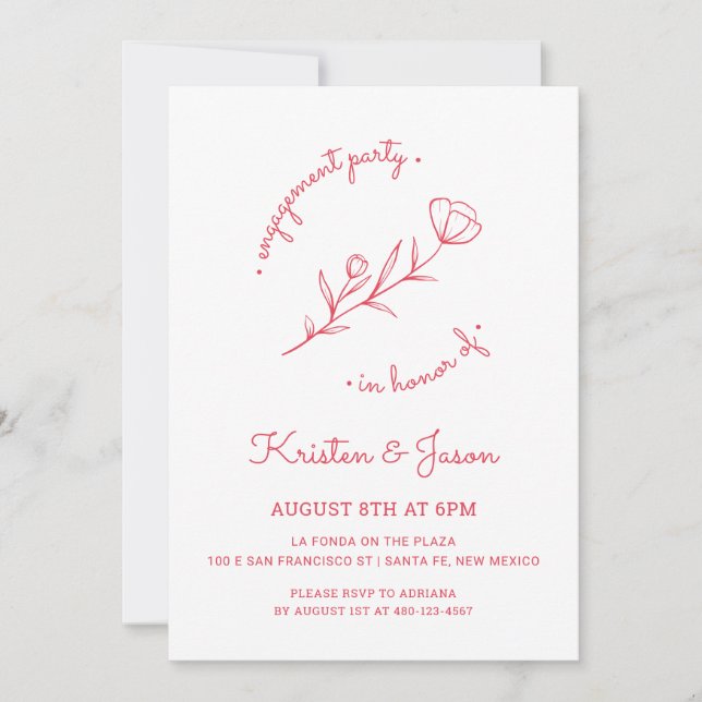 Wildblume Engagement Partei Einladung in Rose (Vorderseite)