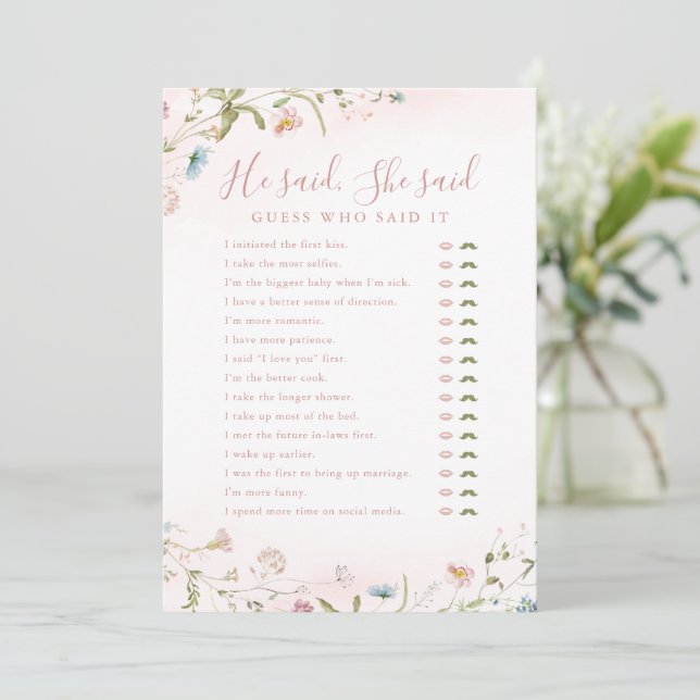 Wildblume Er sagte, sie sagte Brautparty Einladung (Stehend Vorderseite)