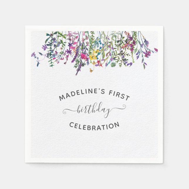 Wildblume Erste Geburtstagspartei Serviette (Vorderseite)