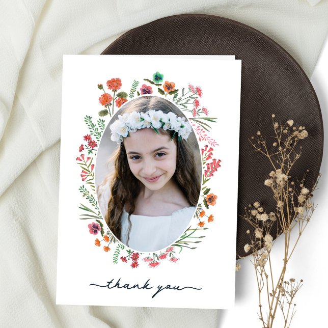 Wildblume Erste Heilige Kommune Dankeskarte (Wildflower First Holy Communion Thank You Card)