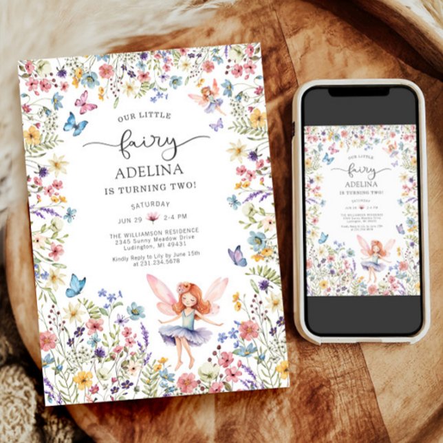 Wildblume Fairy Butterfly 2. Geburtstag Einladung (Wildflower Fairy Butterfly Birthday Invitation)