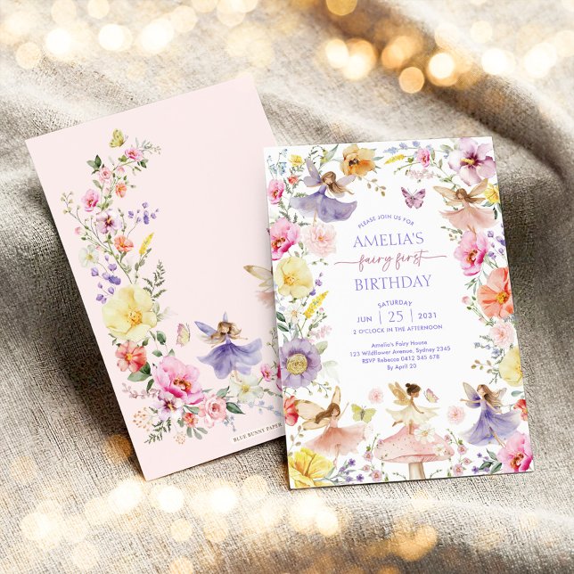Wildblume Fairy Erster Geburtstag Party Einladung (Von Creator hochgeladen)