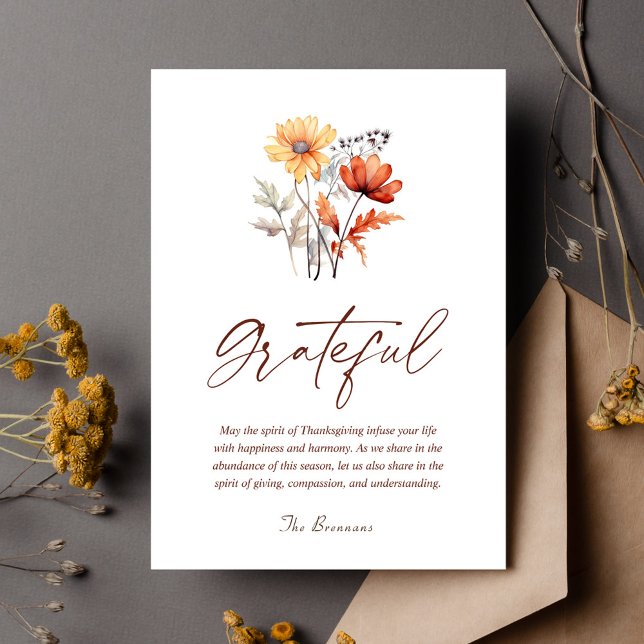 Wildblume Fall Moderner Eleganter Erntedank Feiertagskarte (Wildflower Fall Modern Elegant Thanksgiving Holiday Card)