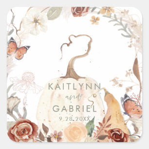 Wildblume Fall Pumpkin Wreath Wasserfarbe Hochzeit Quadratischer Aufkleber