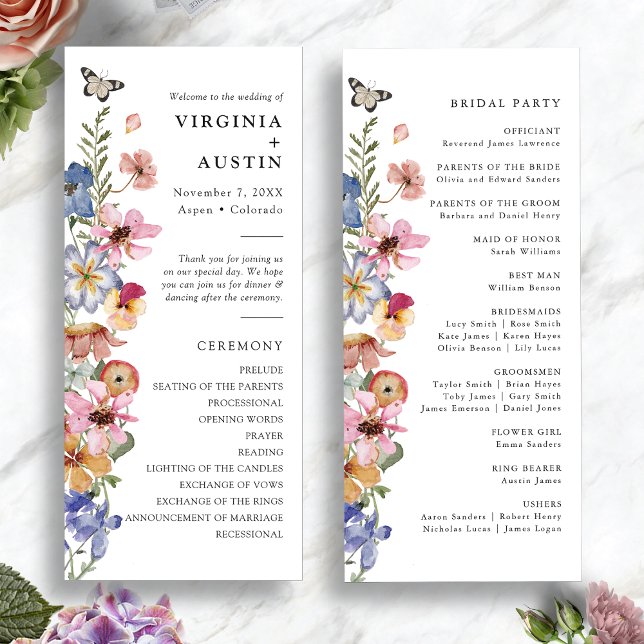 Wildblume - farbenfrohe Hochzeit Programm (Wildflower Colorful Watercolor Wedding Program by Painted Paperie
)