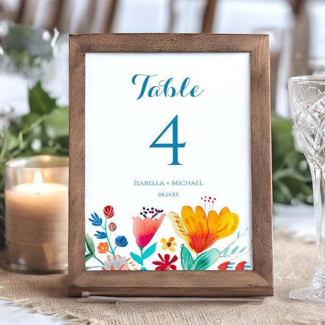 Wildblume farbenfrohe Hochzeitsfeier Tischnummer (Floral Colorful Watercolor Wedding Table Number)