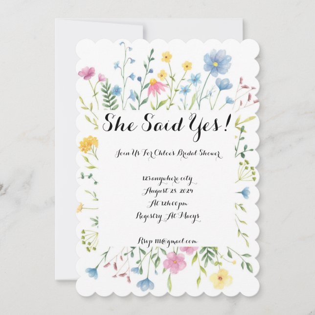 WILDBLUME FARBIGE BRIDAL SHOWER EINLADUNG (Vorderseite)