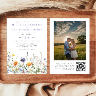 Wildblume Feld QR Code Hochzeitskennzeichen Foto Einladung