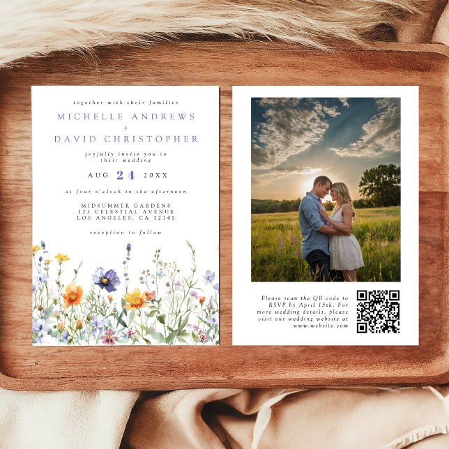 Wildblume Feld QR Code Hochzeitskennzeichen Foto Einladung (Von Creator hochgeladen)