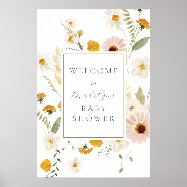 Wildblume Felder Boho Babydusche Begrüßungszeichen Poster (Vorne)