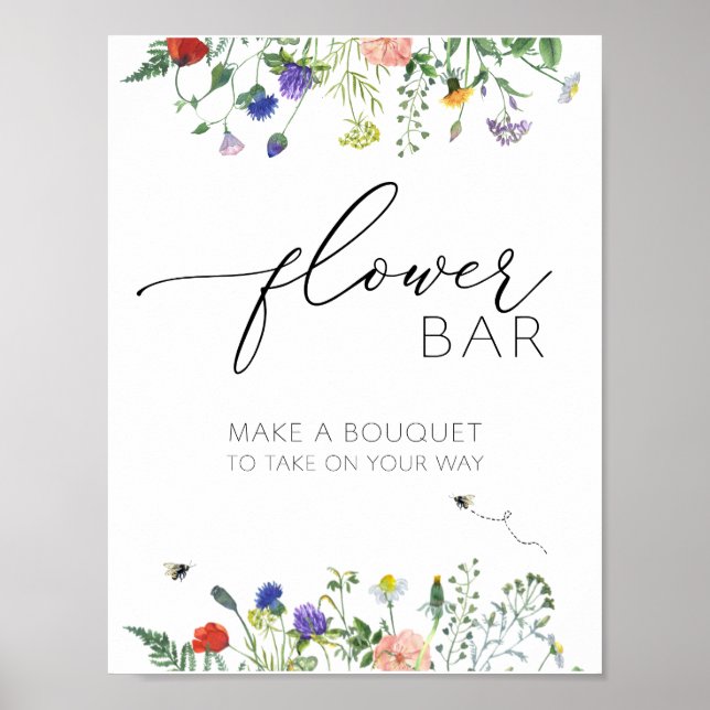 Wildblume Felder und Bienen Blume Bouquet Bar Poster (Vorne)