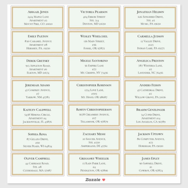 Wildblume Fern Mint Green Wedding Guest Address Aufkleber (Blatt)