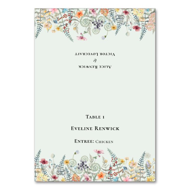 Wildblume Fern Minze Menü Folbare Platzkarte Tischnummer (Vorderseite)
