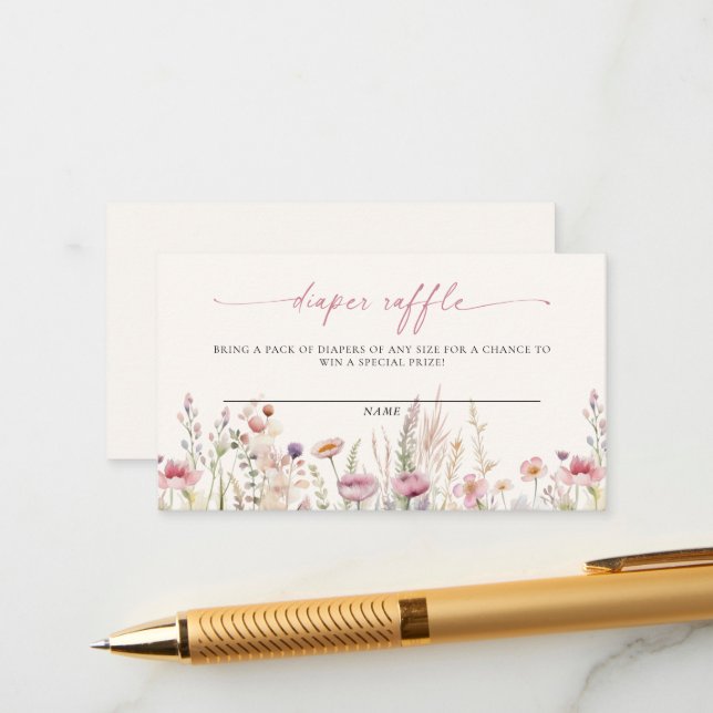 Wildblume Field Baby Dusche Windeln Raffel Begleitkarte (Vorderseite/Rückseite Beispiel)