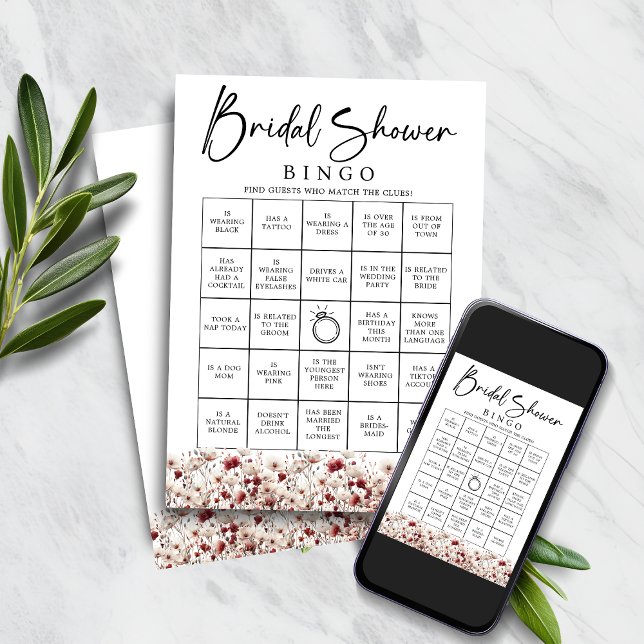 Wildblume Finden Sie das Bingo Game des Brautparty Einladung (Wildflower Find the Guest Bridal Shower Bingo Game)