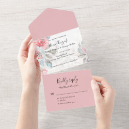 Wildblume Flora Rose Hochzeit All In One Einladung