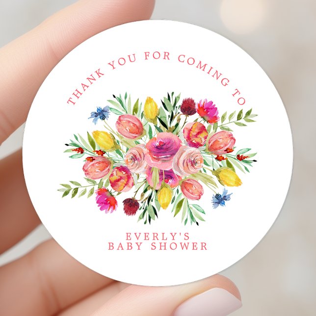Wildblume Floral Baby Dusche Vielen Dank Runder Aufkleber (Von Creator hochgeladen)