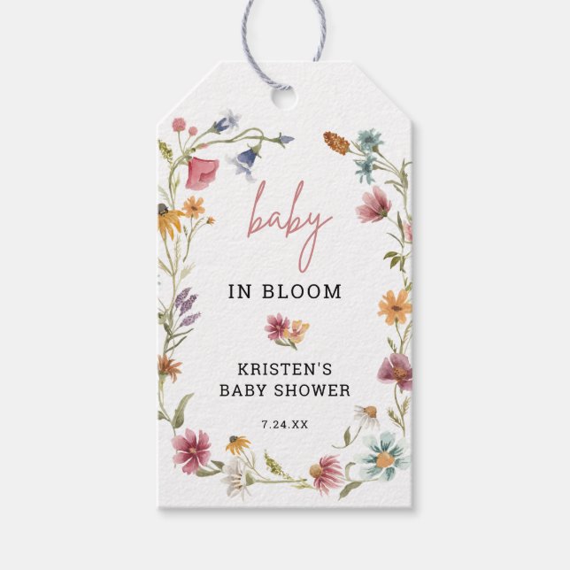 Wildblume Floral Baby in Bloom Baby Dusche Geschenkanhänger (Vorderseite)