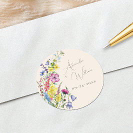 Wildblume Floral Beige Boho Wedding Runder Aufkleber