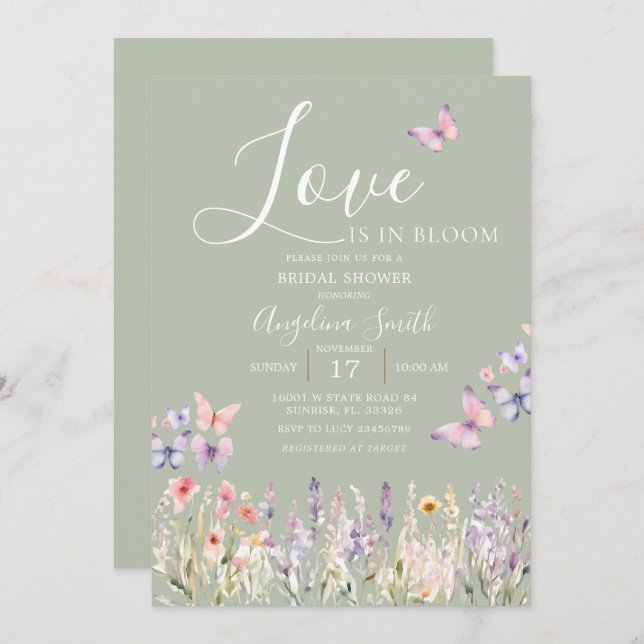 Wildblume Floral Butterfly Brautparty Einladung (Vorne/Hinten)