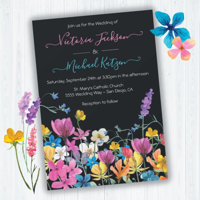 Wildblume Floral Dark Meadow Wedding Einladung (Von Creator hochgeladen)