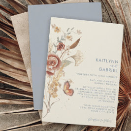Wildblume Floral Dusty Blue Watercolor Wedding Einladung