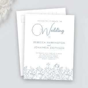 Wildblume Floral Elegant Dusty Blue Wedding Einladungspostkarte
